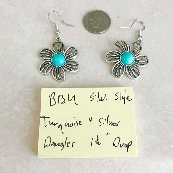 BBU Southwest Style Turquoise & silver Dangle Earrings - Picture 10 of 10
